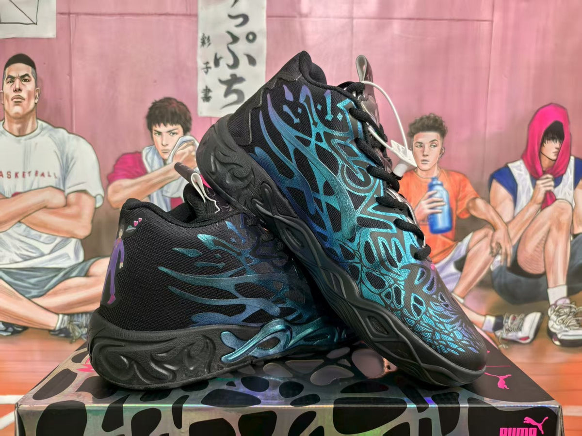 Puma Black and Blue Graphic Sneakers
