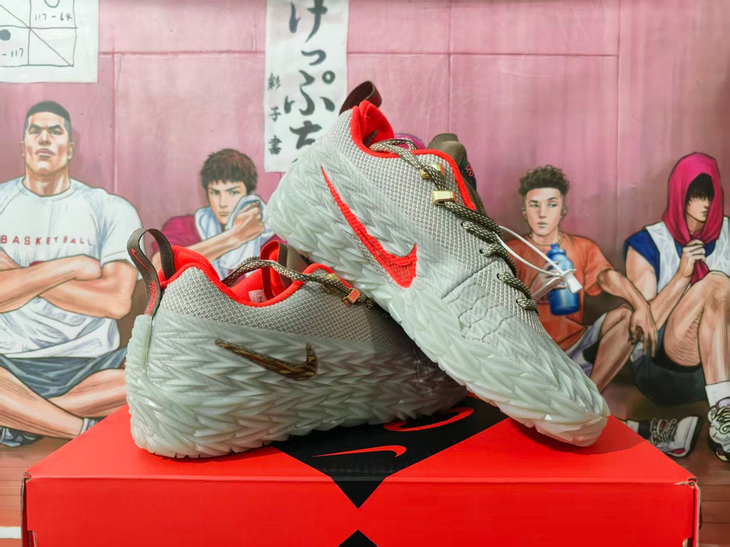 Nike LeBron 20 Basketball Shoes Grey and Bright Crimson