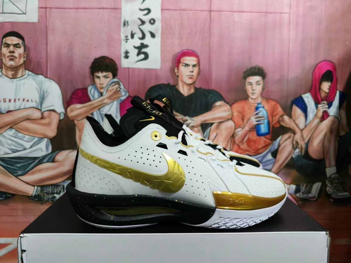 Nike White Black Gold Basketball Sneakers