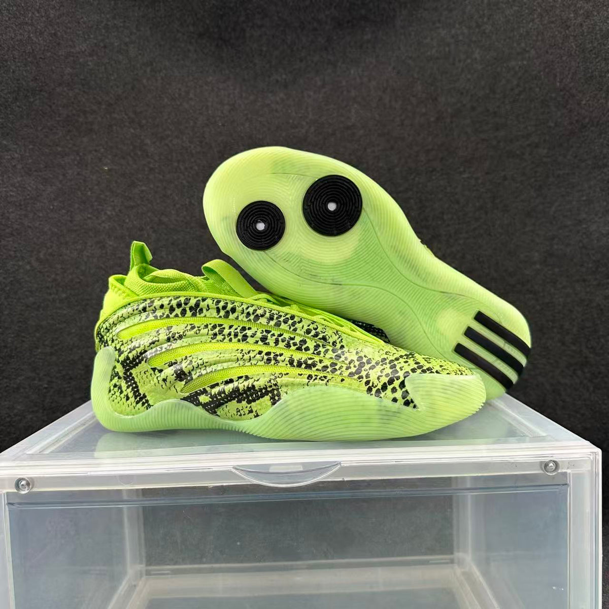 Adidas Yeezy 450 Sulfur Sneakers in Lime Green Snake Print