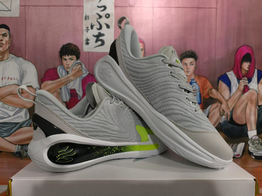Gray and Green Basketball Sneakers