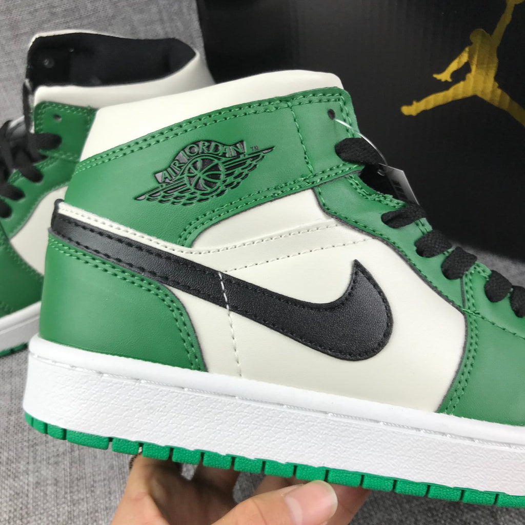 Jordan 1 Mid White Green Black Sneakers 852542-301