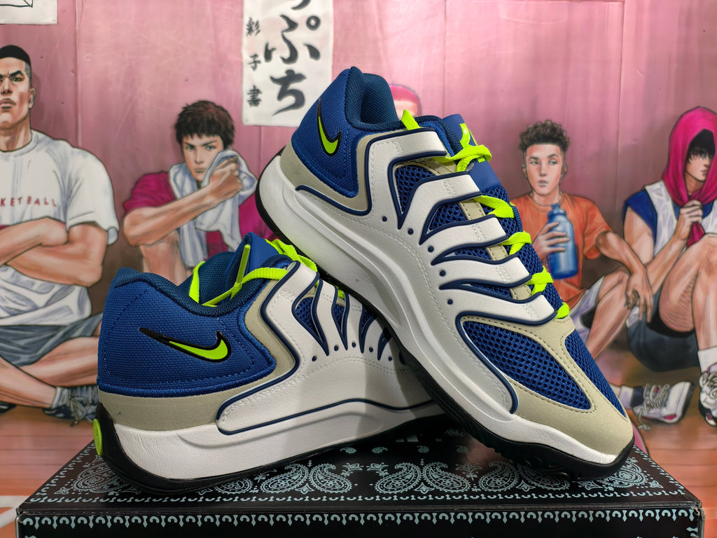 Nike Blue and White Sneakers with Neon Green Accents