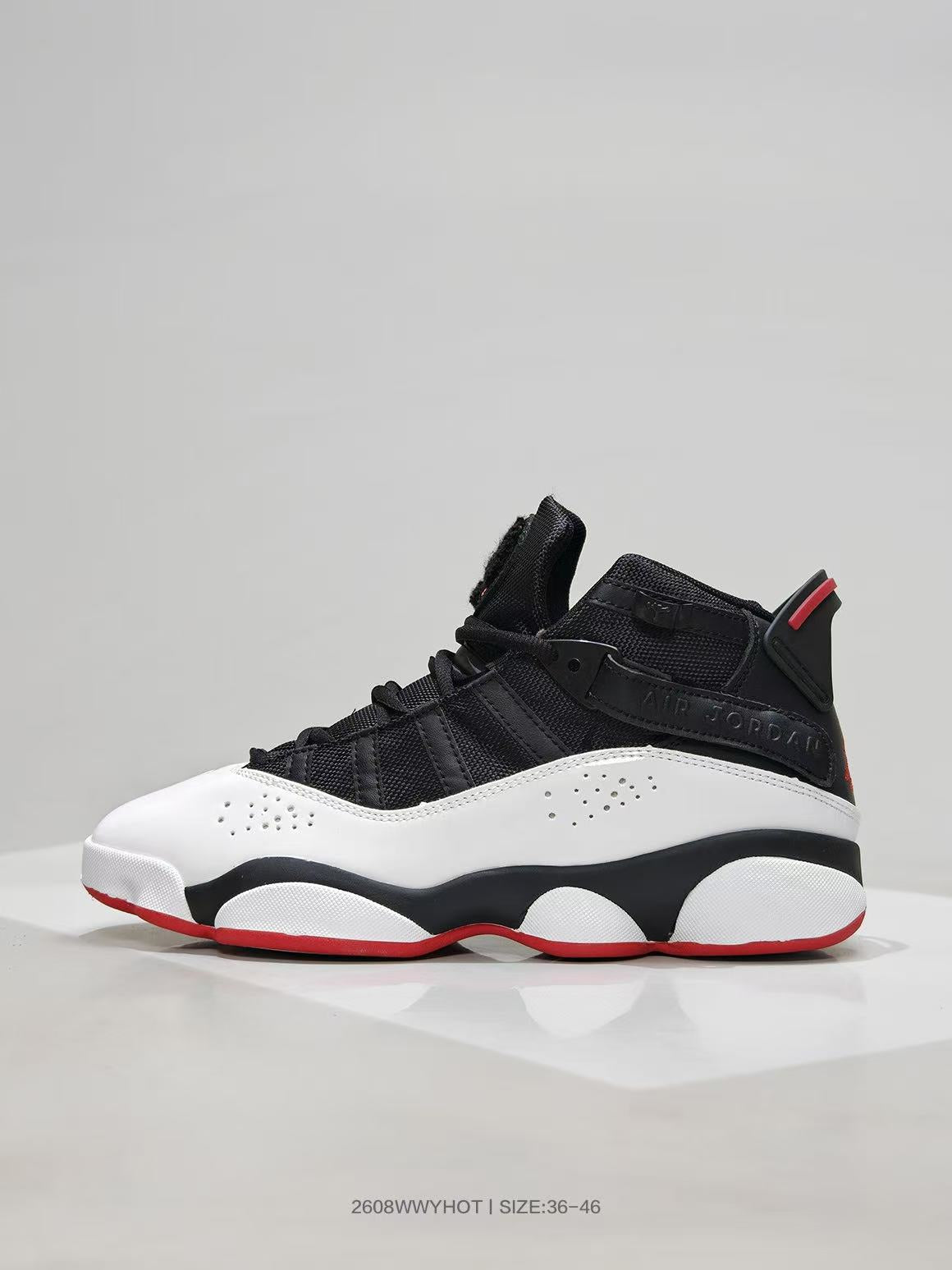 Jordan 6 Rings Black White Red Sneakers