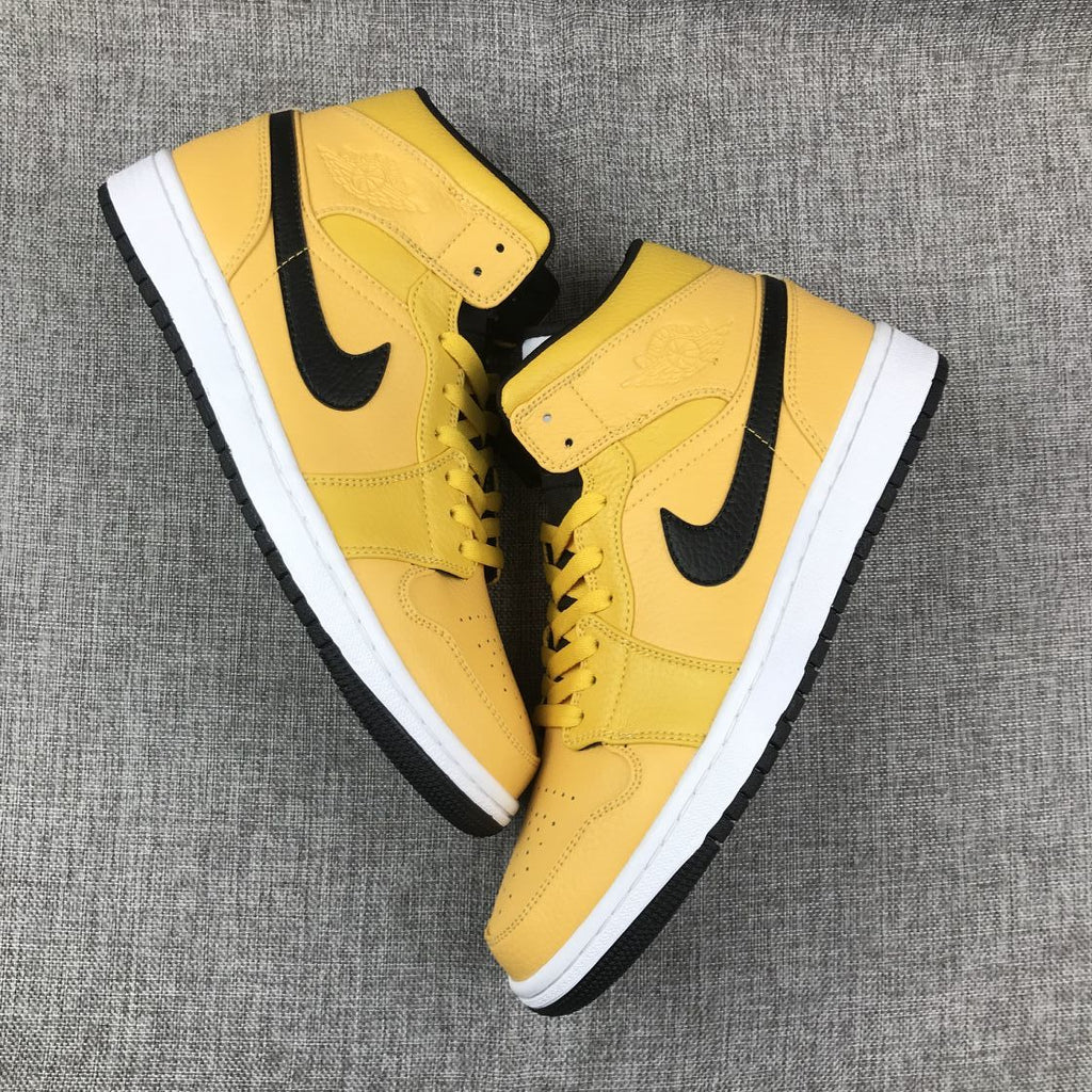 Air Jordan 1 Mid Yellow Black White 554724-700 Sneakers