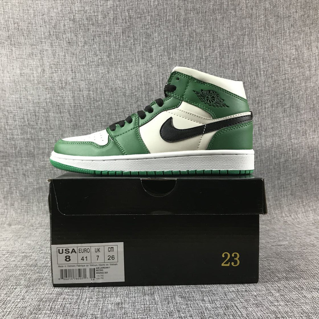 Jordan 1 Mid White Green Black Sneakers 852542-301