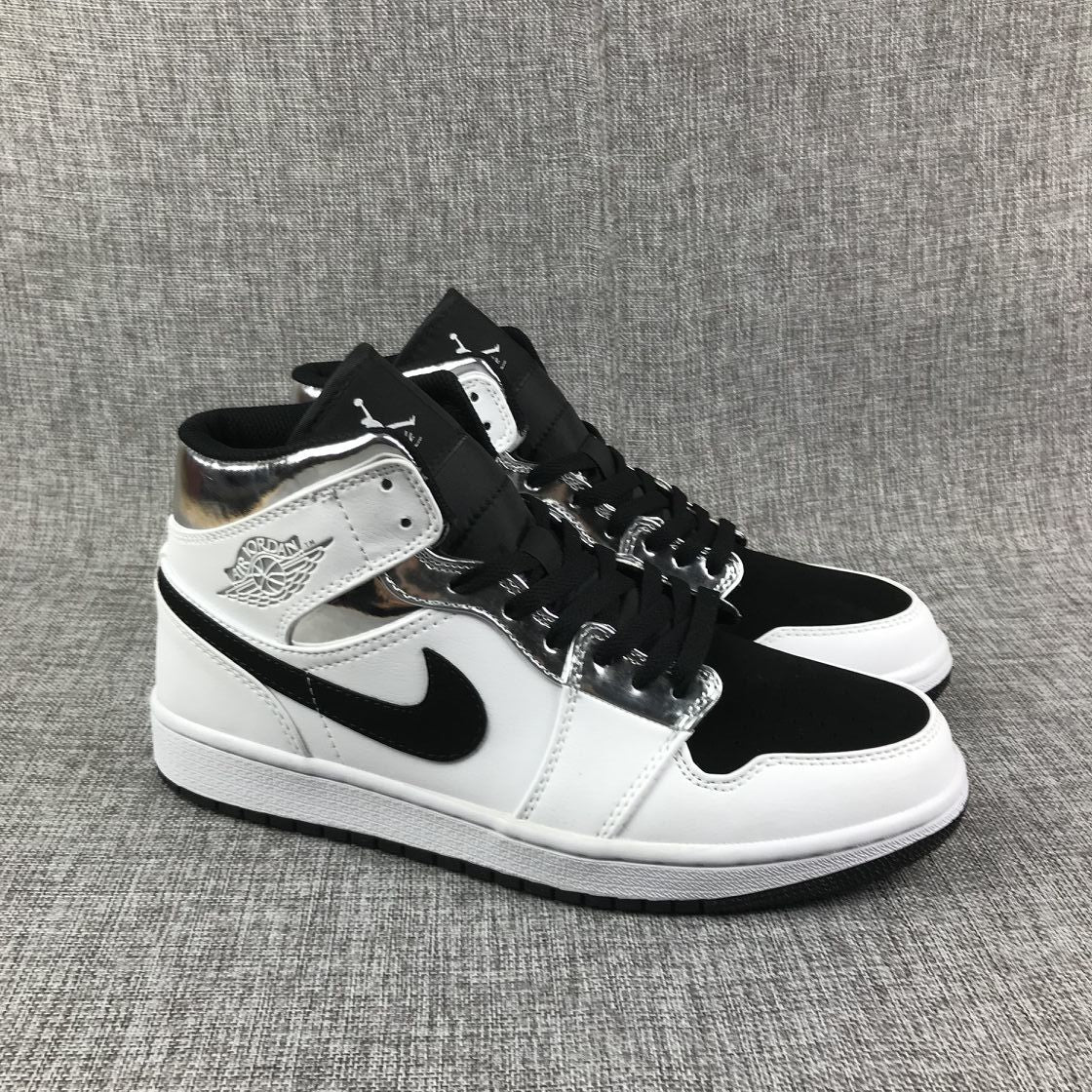 Jordan Air Jordan 1 Mid White Black Metallic Silver Sneakers