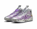 Grey and Purple High-Top Basketball Sneakers