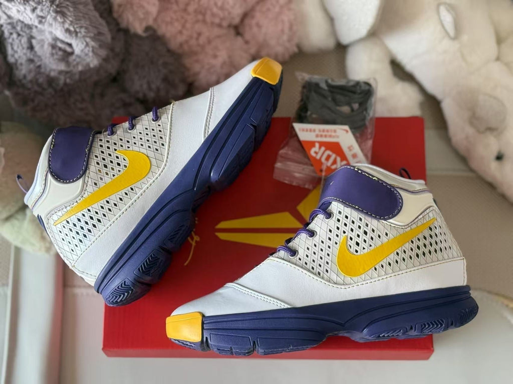Nike Kobe 2 Kids Basketball Sneakers White Purple Yellow