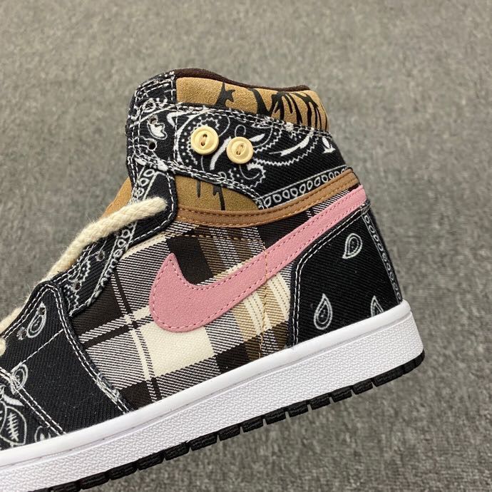 Jordan 1 Mid Paisley Sneakers Black Brown Pink