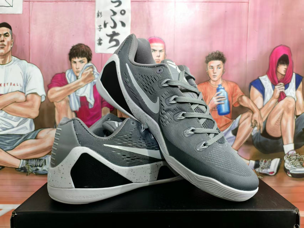 Nike Kobe 9 Low Basketball Shoes in Gray and White
