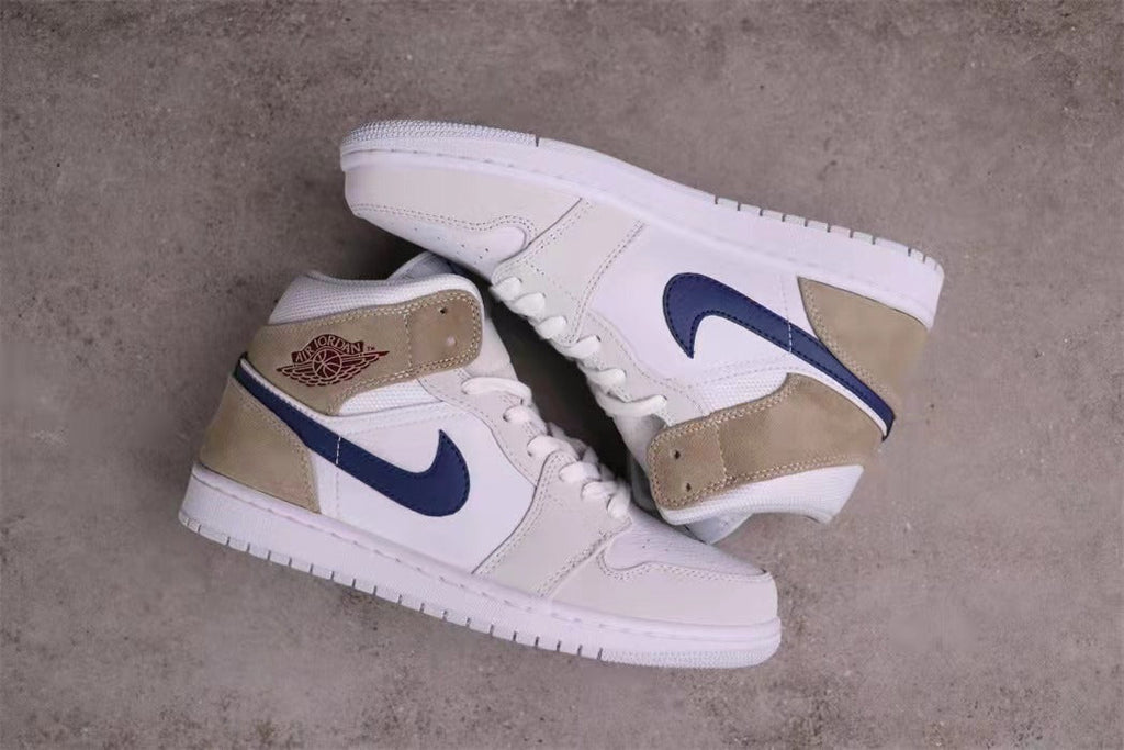 Jordan Air Jordan 1 Mid Sneakers White Blue Tan DO6726-100