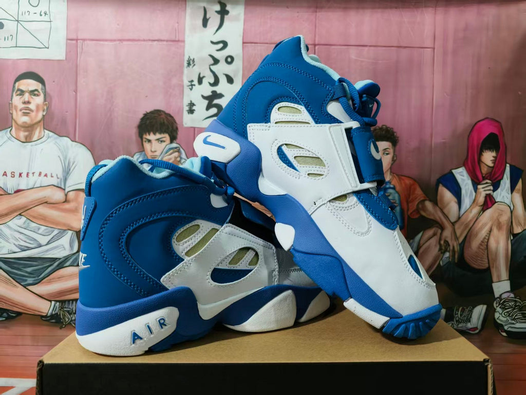 Nike White and Blue High-Top Basketball Sneakers