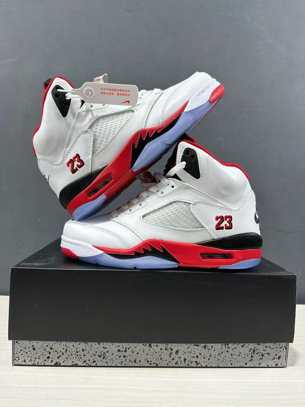 Jordan Air Jordan 5 Fire Red Black Tongue Sneakers White Red