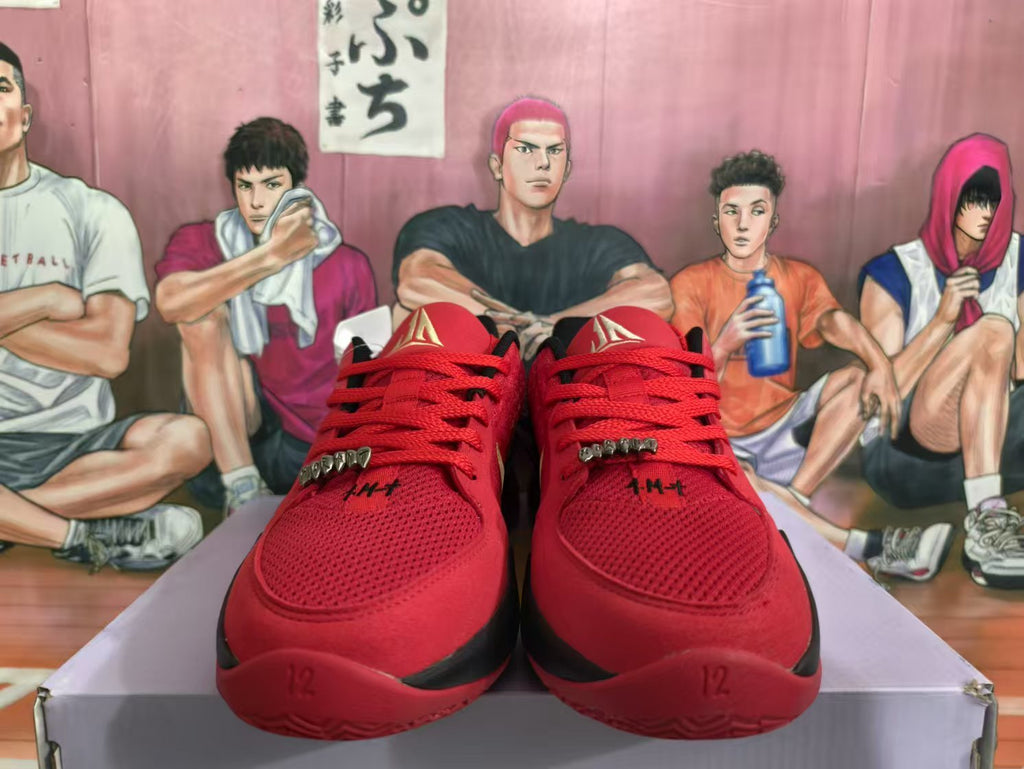 Nike Red and Black Basketball Sneakers with Gold Swoosh