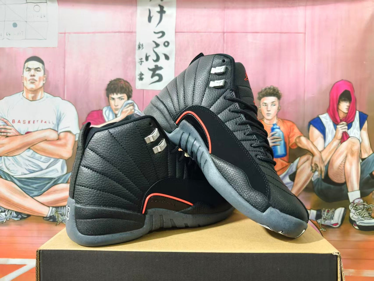 Jordan 12 Retro Black Grey Orange High-Top Sneakers